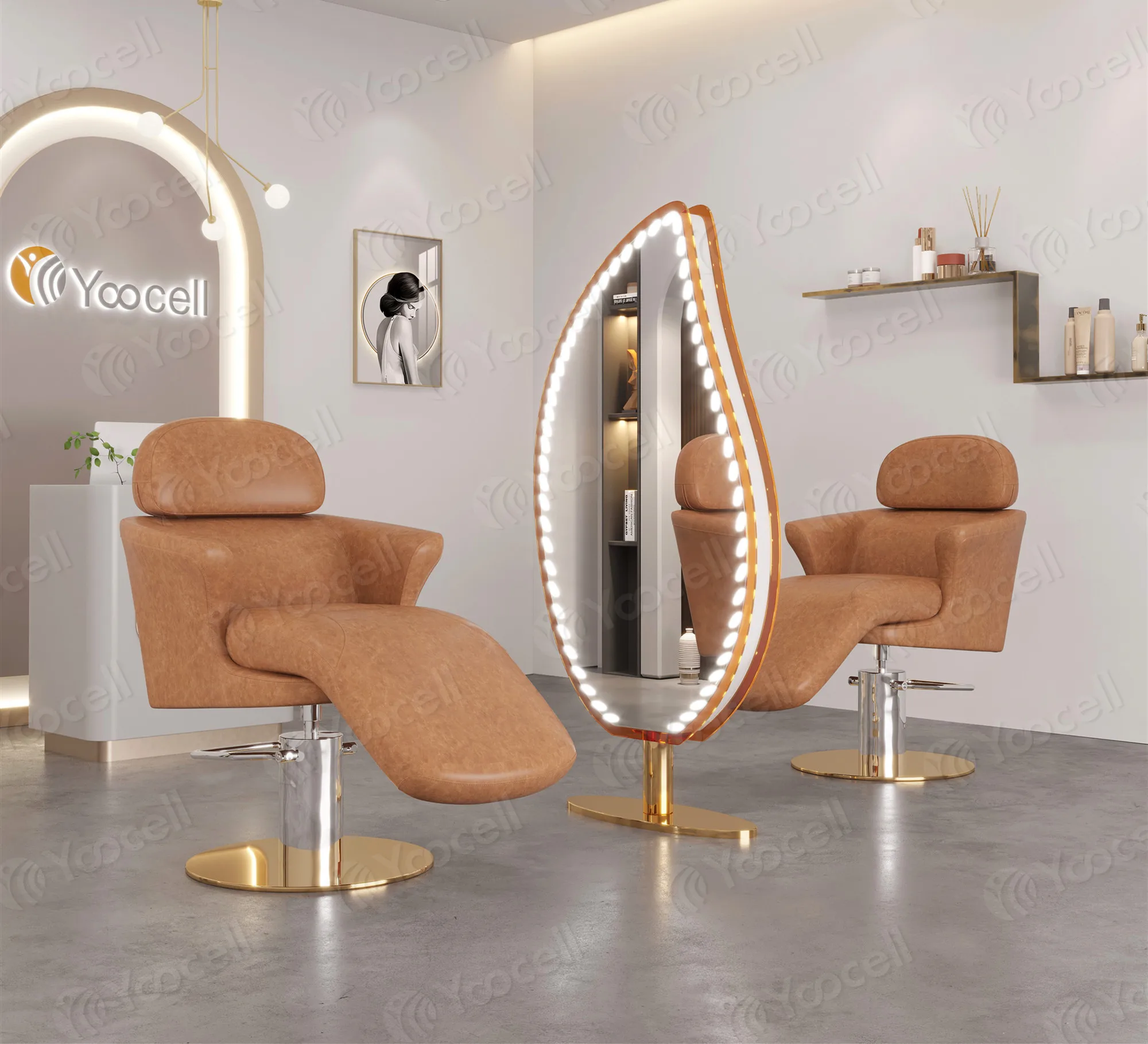 Yoocell estação de espelho de salão led dupla face espelhos de salão de beleza equipamentos de salão de beleza estação de espelho de móveis