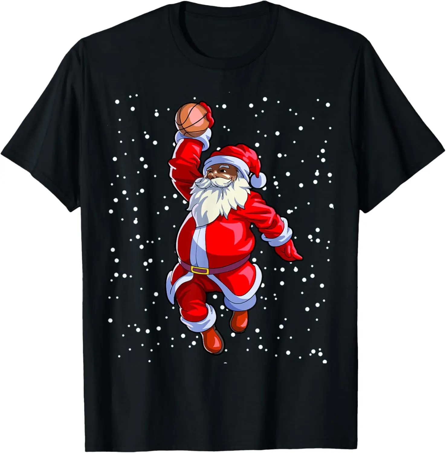 Black African American Santa Claus Basketball Afro Christmas T-Shirt