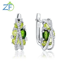 GZ ZONGFA Criss-Cross Clip Earrings for Women Natural Chrome Diopside 3.6ct Gems Trendy Fine Jewelry 100% 925 Sterling Silver