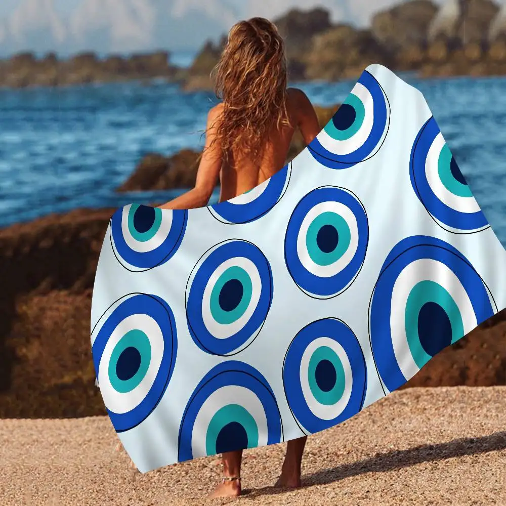 Trendy Boho Evil Eye Microfiber Beach Towel Absorbent Quick dry Soft Yoga Swimming Resort Mountain Climbing Towel