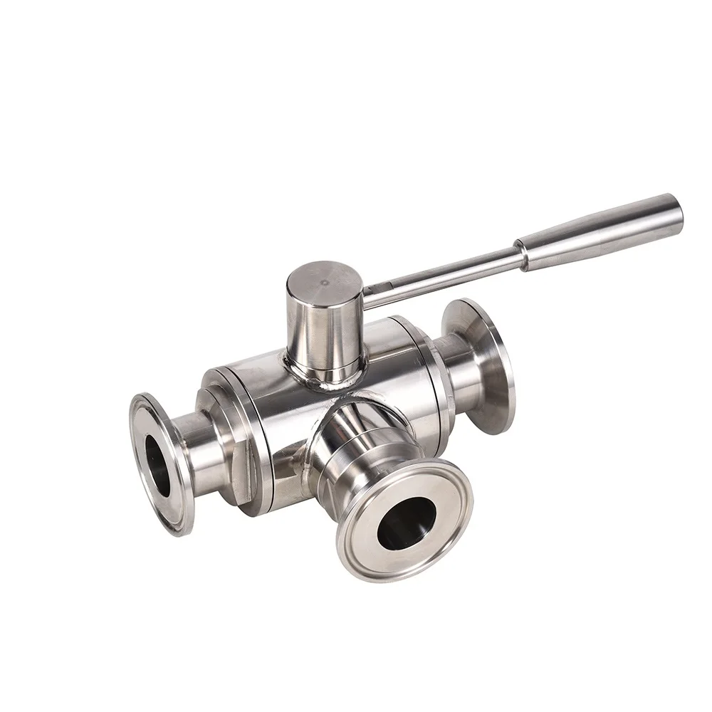 رائجة البيع 1/2 "الفولاذ المقاوم للصدأ 3 طريقة المشبك الكرة صمام الصحية دليل الكرة صمام مقبض سحب 3 طريقة الكرة صمامات