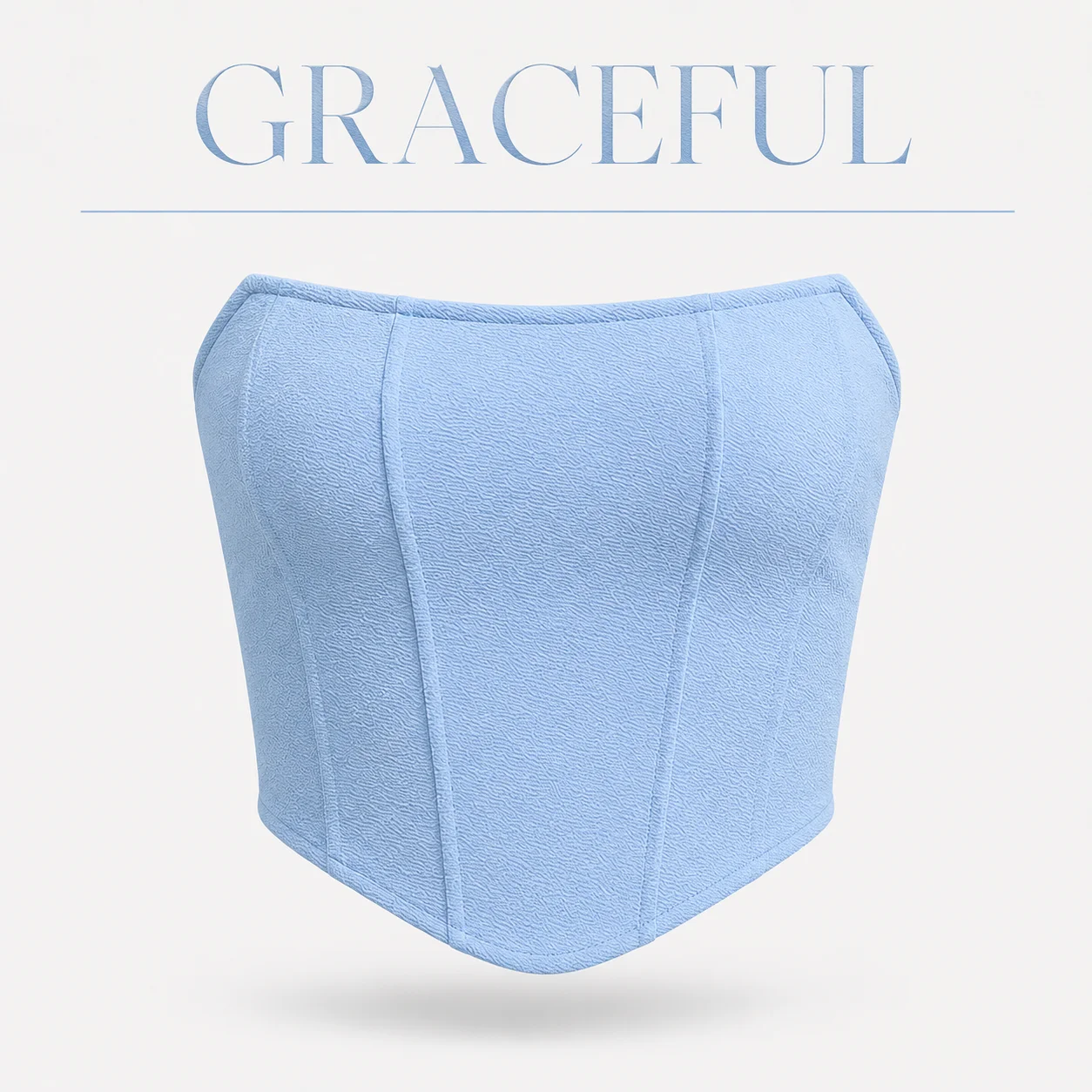 Minimalist Strapless Bustier Top Women's Light Blue Curved Hem Corset Women Form Fitting Boned Cropped Top