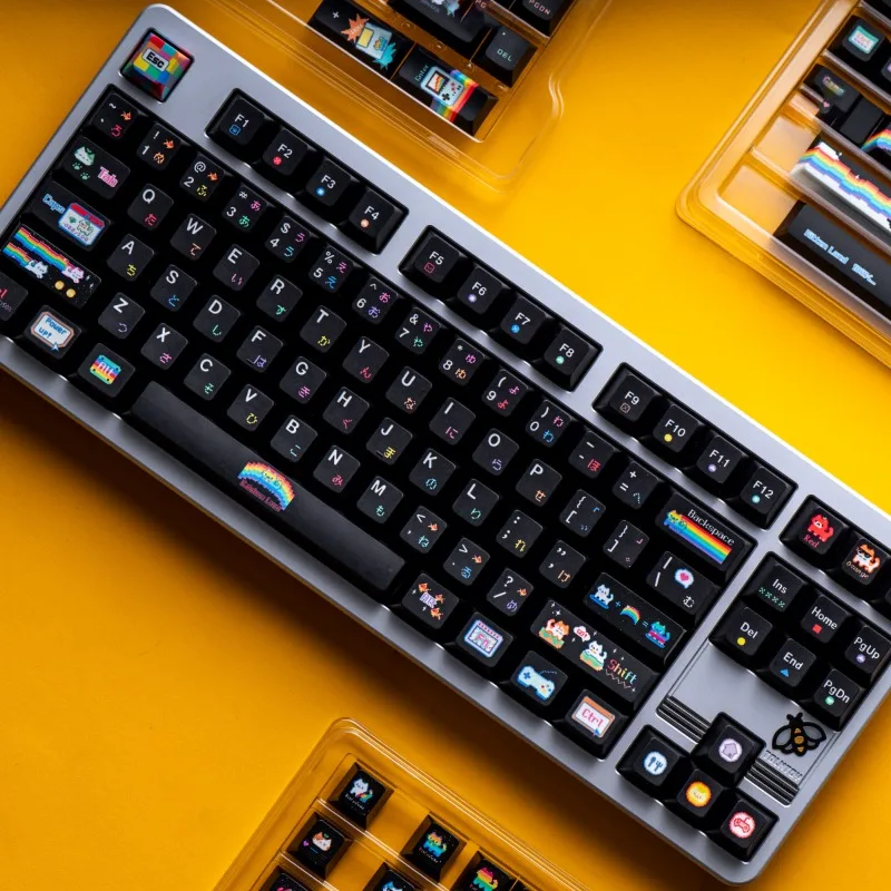 Rainbow Meow Theme Keycaps Set Customized PC PBT Sublimation Cherry Profile Keyboard Cap for Mechanical Keyboard Accessories