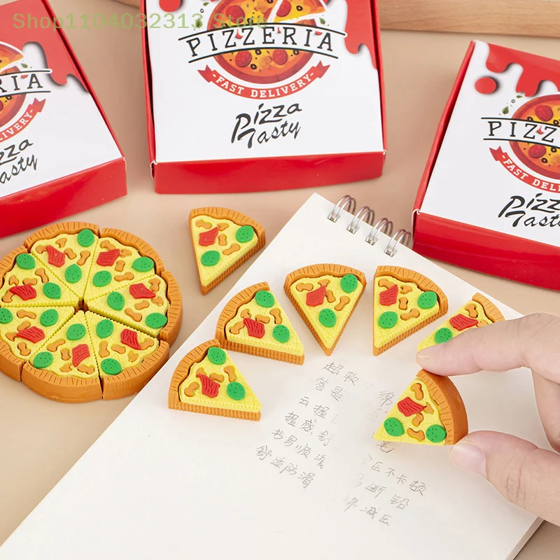 7Pcs Creative Box Pizza Shape Eraser Set Creative Cute Rubber Erasers Gift Kids Kawaii School Office Stationery Creative rubber