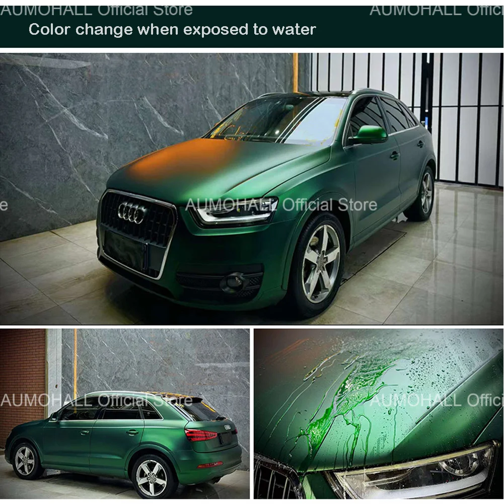 

Matte DeepGreen PVC Vinyl Wrap for Whole Car Body, Change Color when touch water, Car Paint Protection Decals Sticker 17mx1.52m