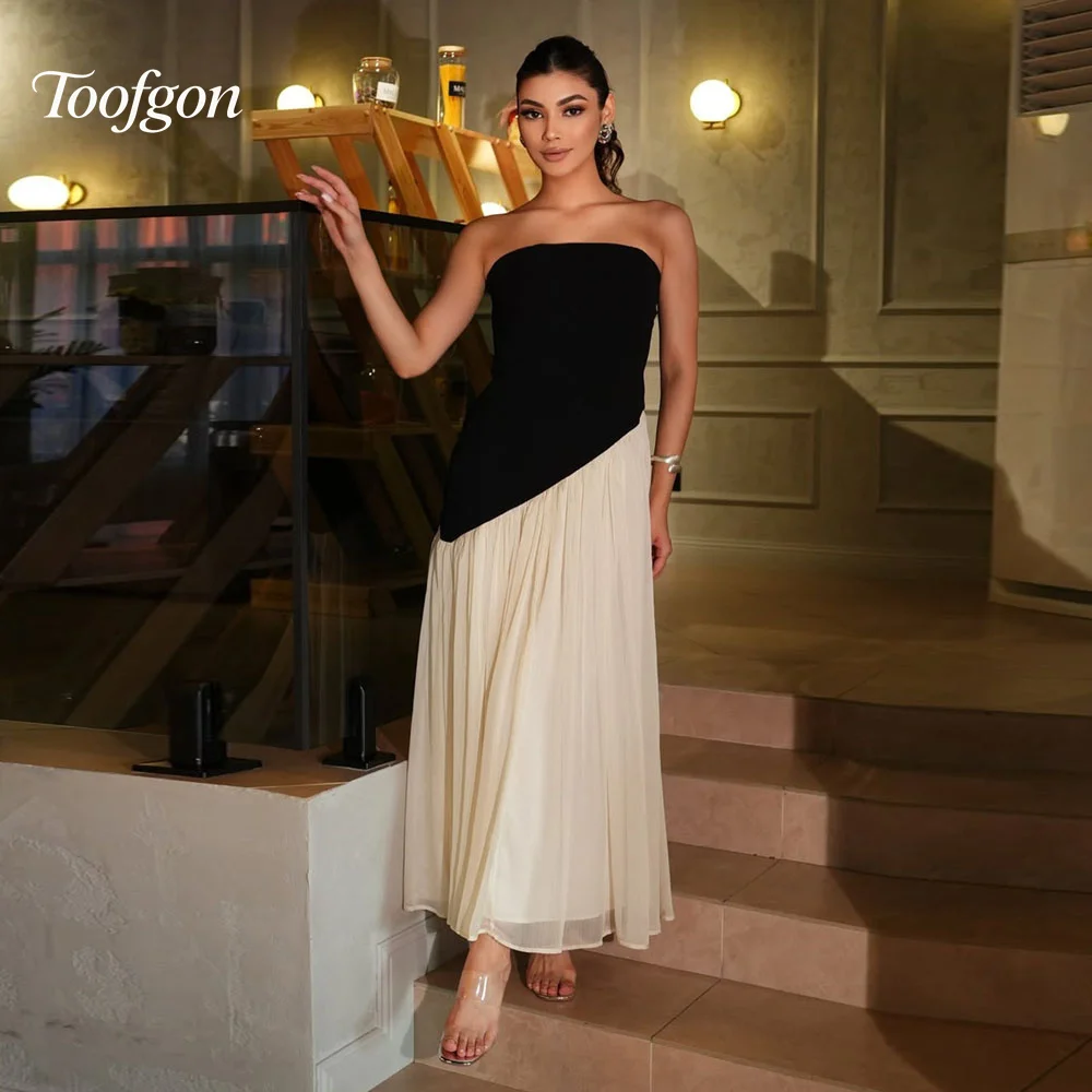 Toofgon Satin Tule A Line Evening Dresses Customized Women Party Prom Dress Pleats Ankle Long Formal Occasion Gowns