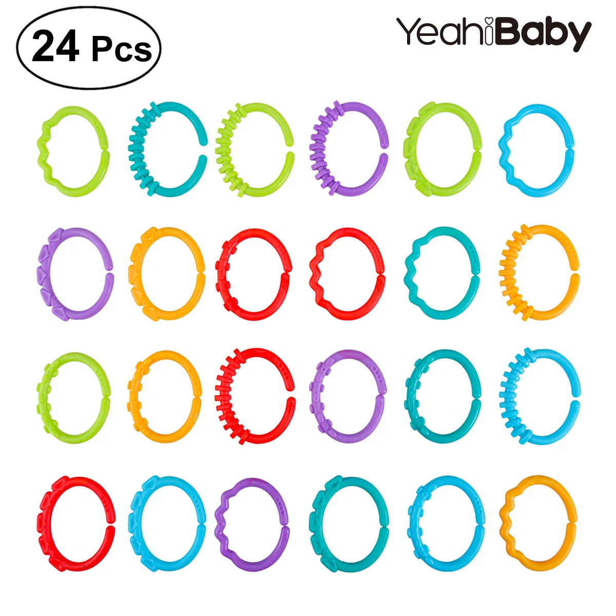 24pcs 아기 Teether 반지 링크 장난감 딸랑이 유모차 여행 안전 비 가벼운 젖니가 남 유아 손잡이 걷기 유아