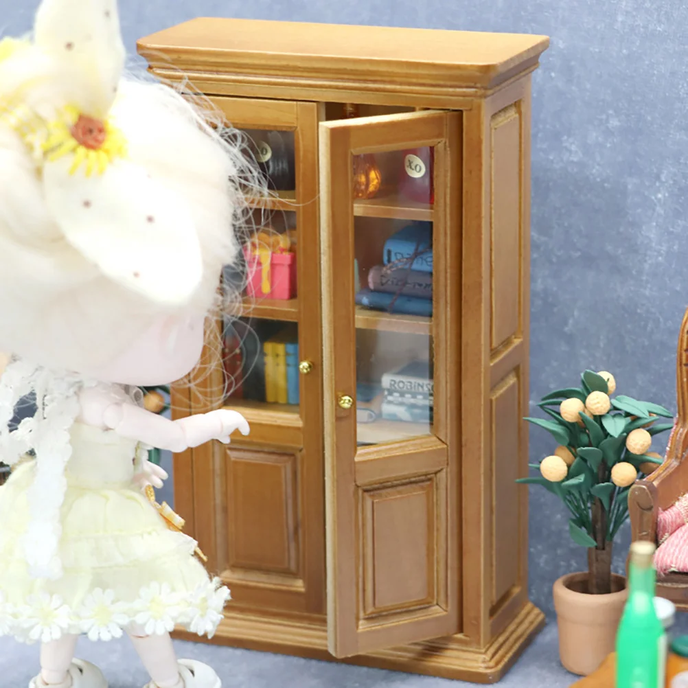

Mini Maroon Bookcase Vertical Cabinet Bookshelf Small for Spaces Miniature Dollhouse Display
