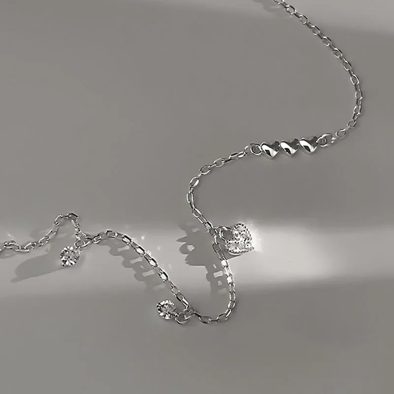 ANENJERY-فضي اللون الحب القلب سوار للنساء ، داينتي الزركون ربط سلسلة ، مجوهرات للبنات ، هدايا عيد