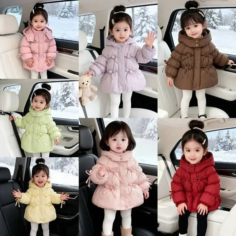 

Girl Keep Warm Coat Child Cotton Padded Jacket with Bag Cute Hooded Cotton Clothes Thicken Kawaii Children's Clothing