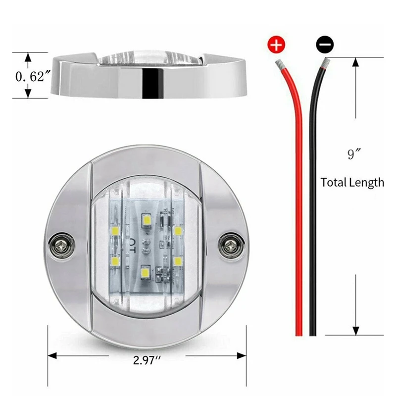 4Pcs DC 12V Round Marine Boat LED Courtesy Lights Cabin Deck Stern 6 LED Side Marker Light Navigation Light Blue