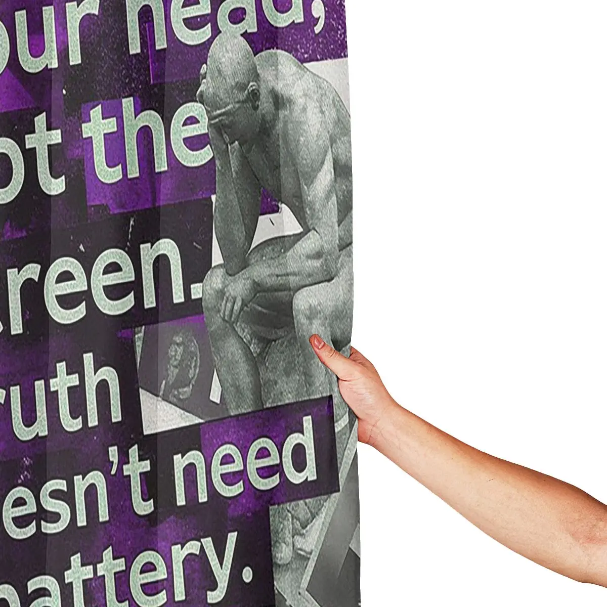 Truth Doesn't Need A Battery The Thinker On Broken Phones Shower Curtain Bathroom Polyester Waterproof Bath Curtains with Hooks