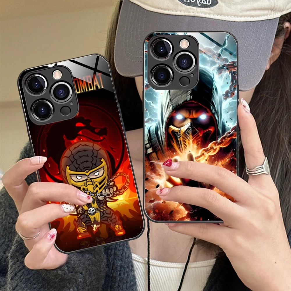 Mortal Kombat Scorpion Mobile Cell Phone Case for iPhone 16 15 14 13 12 11 X XR XS 8 Pro Max Plus Mini PC Glass Cover Shell