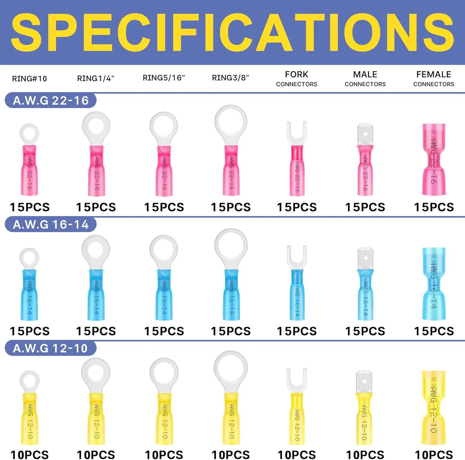 مجموعة موصلات الانكماش الحراري مع أداة تجريد الأسلاك البحرية 280 قطعة AWG 22-10
