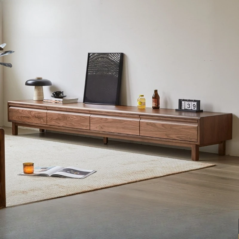 

Black walnut TV cabinet, modern simple low cabinet, black walnut floor cabinet small apartment living room locker