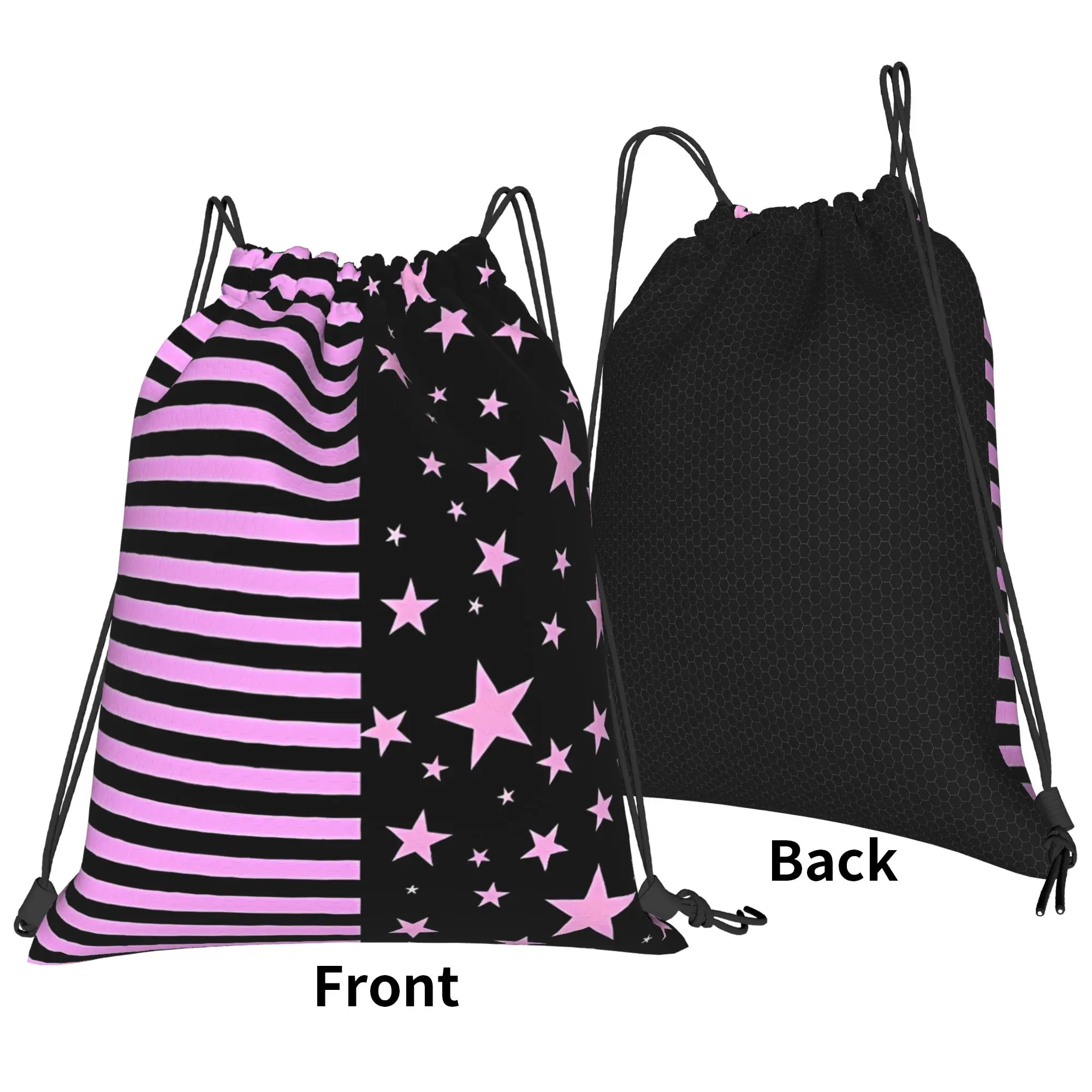 Y2K Black And Pink Graffiti Portable Sports Riding Gym Drawstring cool gift Storage Backpacks