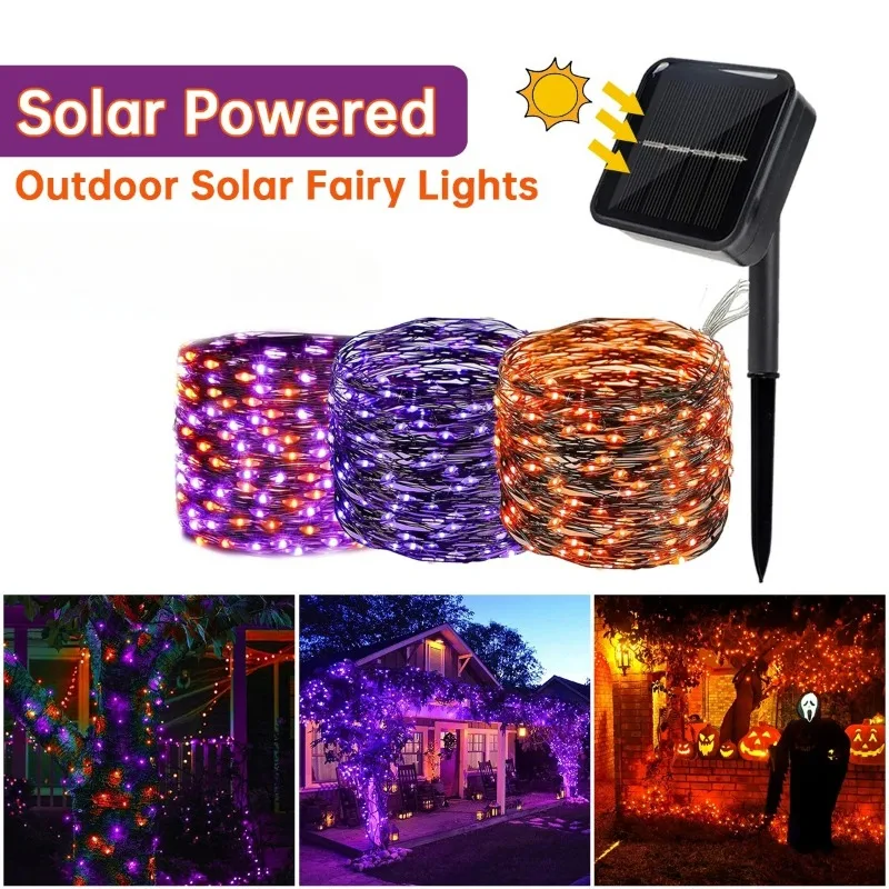 

LED Solar Copper Wire Lamp Halloween String with 8 Lighting Modes Outdoor Waterproof To Create A Terrifying Atmosphere Light