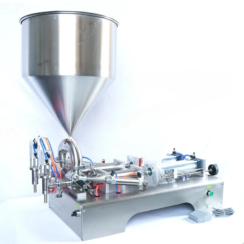 Semi-automatic double-head pneumatic canning machine, cream honey sauce paste filling machine