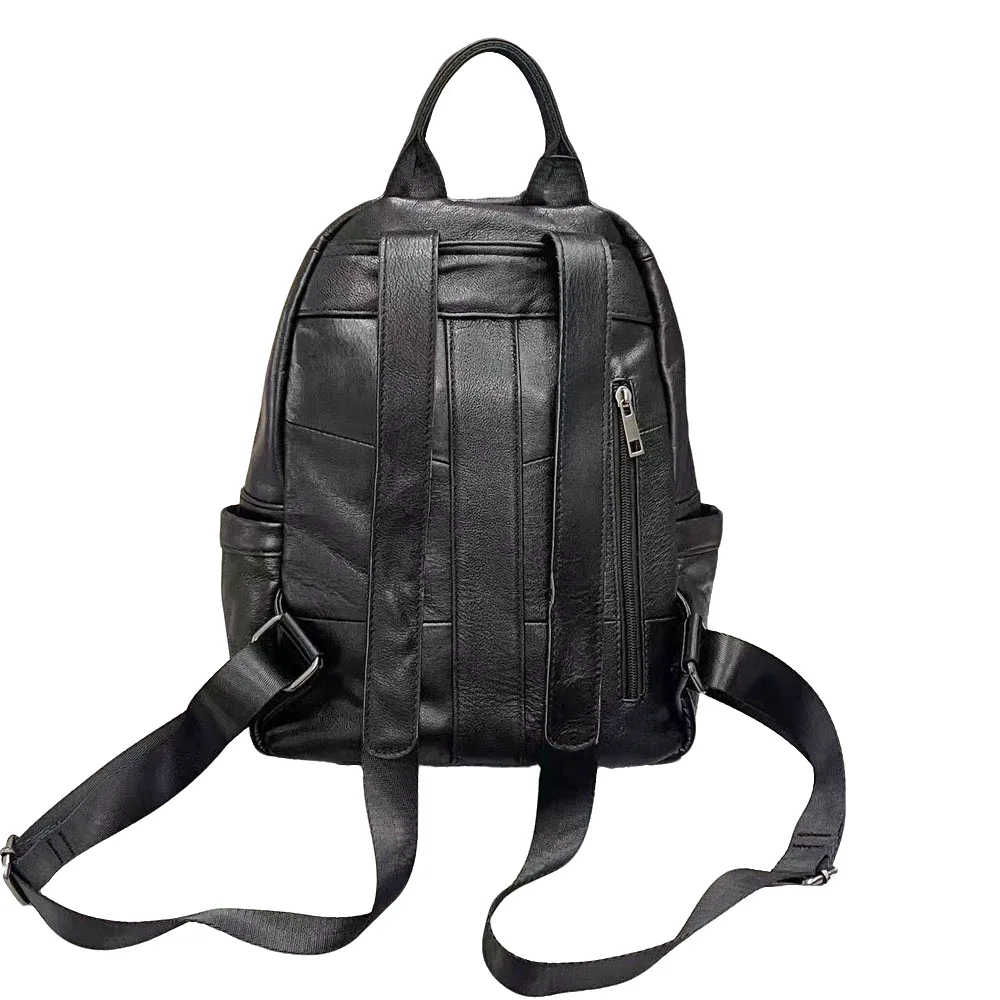 Black Women Genuine Leather Backpack Casual Daily Cow Leather Tote Bags Multi-pockets Cowhide Trvel Shoulder Bag
