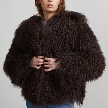 Mongolian fur coat fur jacket women's elegant fluffy solid c...