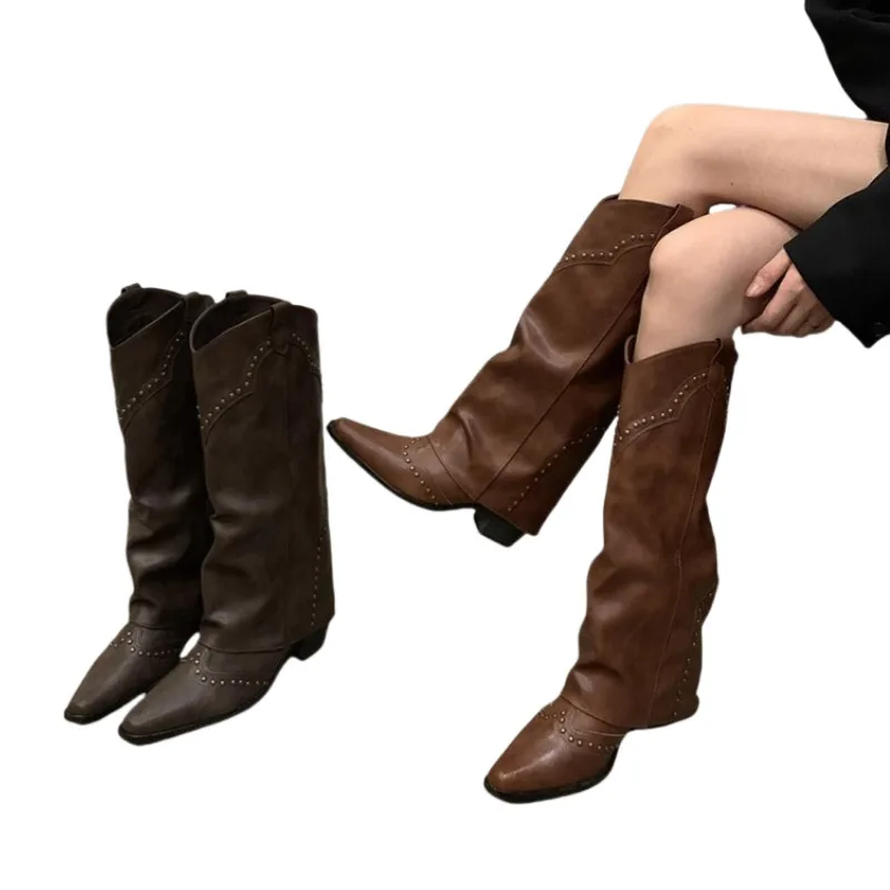 المرأة خمر برشام حذاء برقبة للركبة-النمط الفرنسي كاوبوي السائق الأحذية تنوعا بانت الساق الأحذية ل Petite أنيق أحذية طويلة #4