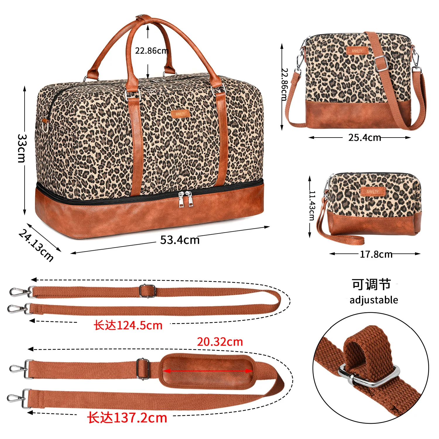 Leopard print travel bag for short distance travel, large capacity travel bag, waterproof luggage duffle garment handbag suit