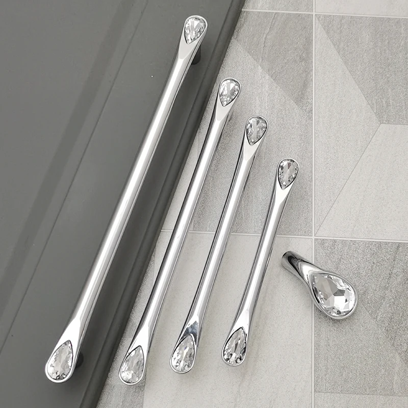 European 2 Colors Crystal With Drill Furniture Handle Wardrobe Cabinet Closet Door Knob Dressing Table and Drawer Pulls Hardware
