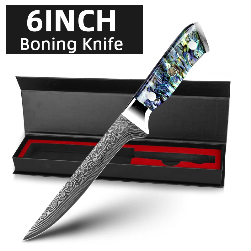 MYVIT Damaststahlmesser Kochmesser VG10 67-lagiges Hackmesser Schälbrotmesser Dauerhaft scharfer Abalone-Muschelgriff 6