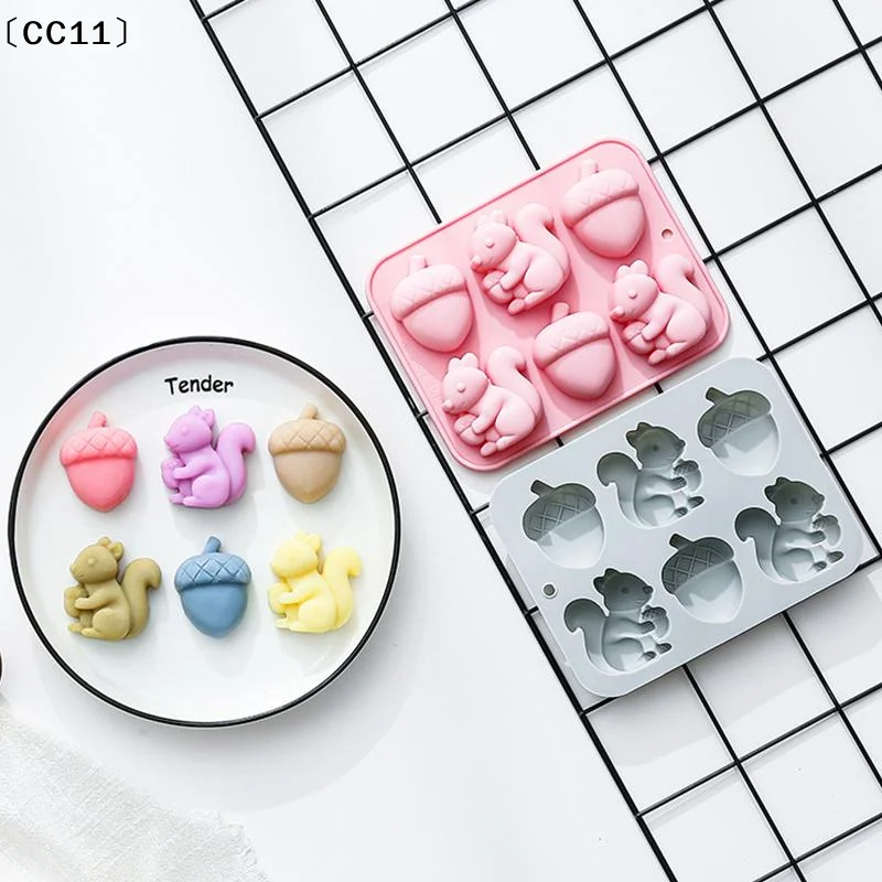 6-hole Squirrel Oak Cake Silicone Molds Autumn Harvest Festival Ice Grid Chocolate Baking Mould Cake Decorating Tools〔CC11〕