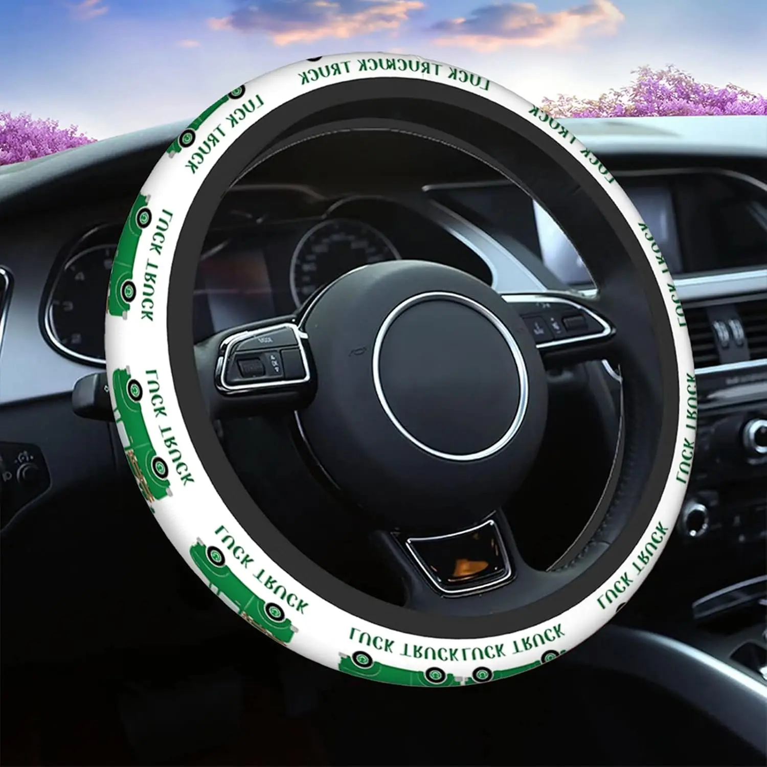 Car Steering Wheel Cover Green Luck Truck, Patricks Pickup Truck Shamrocks Safe Driving Anti-Slip Steering Wheel Covers St