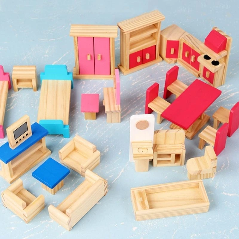 مجموعة أثاث خشبي لمطبخ غرفة النوم الصغيرة للعب الأثاث للمراهقين ومستلزمات حفلات DIY 15UB #3