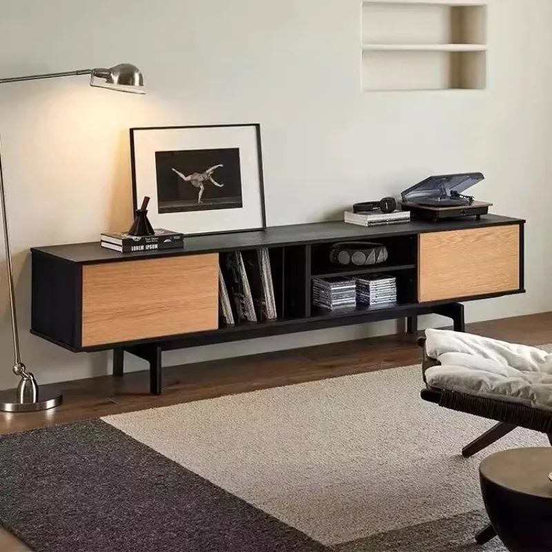 Solid wood vintage color blocking walnut black designer oak audio-visual baseboard