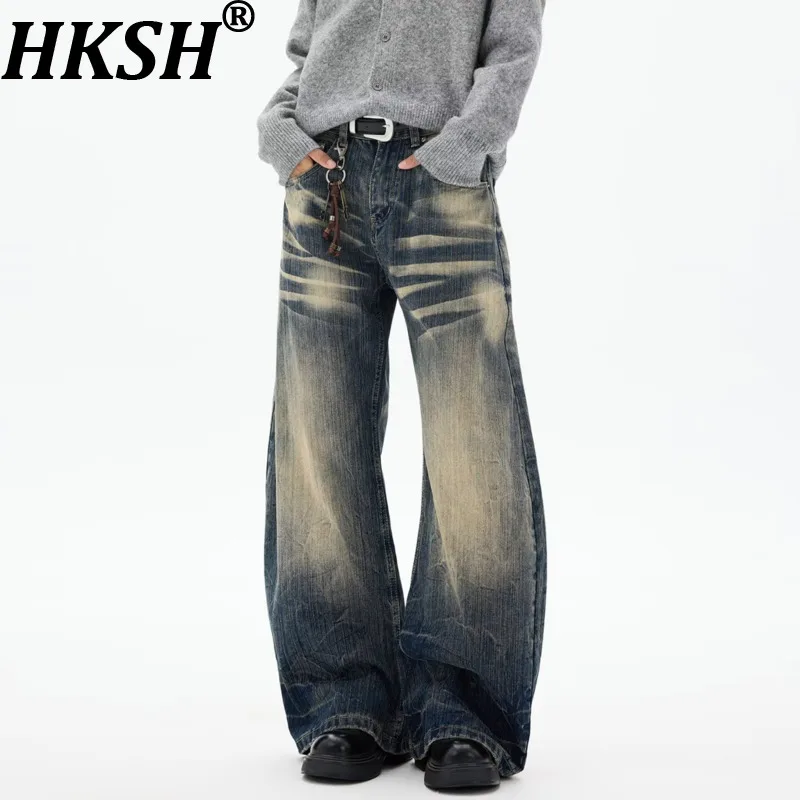 

HKSH Women American Retro Jeans Distressed Washed Versatile Casual Vintage High Street Y2K Denim Pants New Spring Autumn HK20451