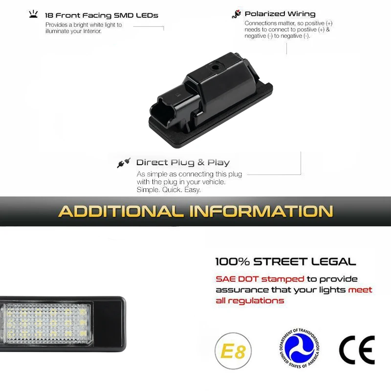 2Pcs for Citroen LED License Number Plate Light Lamp OEM# 6340G3 6340G9 C2 C3 C4 C5 C6 C8 Canbus