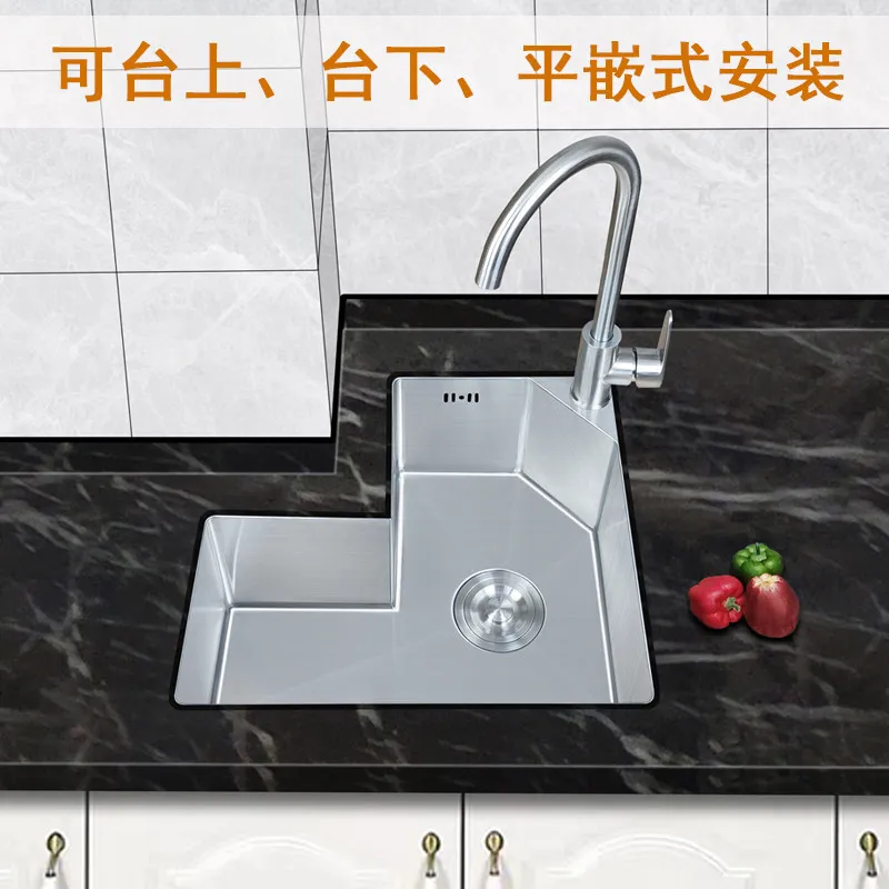 Germany Amr 304 stainless steel handmade sink special-shaped single basin kitchen dishwashing basin L column position large and