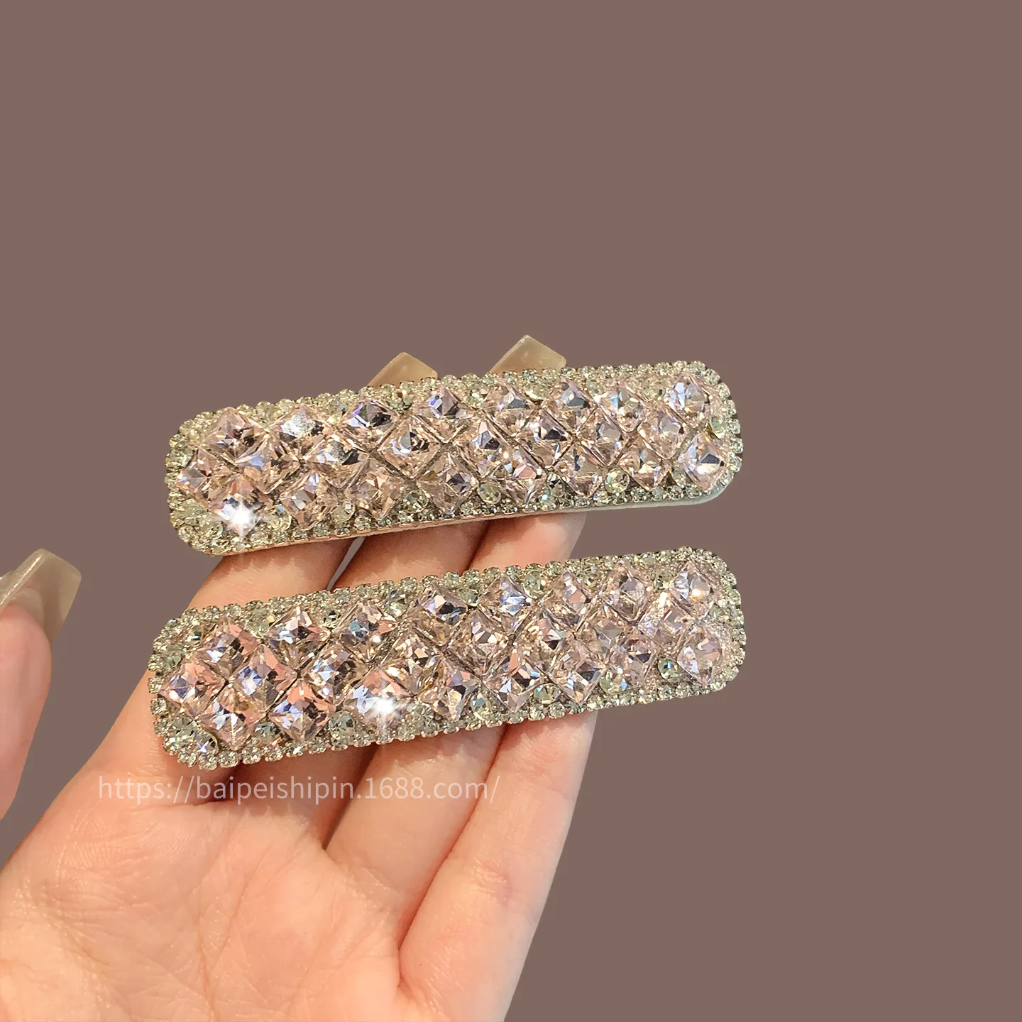

1pc Pink Crystal Rhinestone Hair Clip Glacier Ice Stone Light Luxury Side Bangs Forehead Baby Hair Grip Elegant Daily