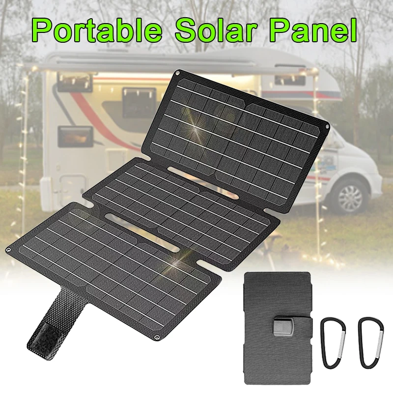 5V 12W Portable Solar Panel with USB USB-C Port Foldable Mini Solar Panel for Cell Phone Power Bank Outdoor Camping Hiking