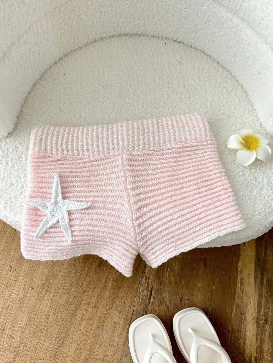 

Handcrafted Crochet Pink Shorts with Starfish Appliqué for Beach & Casual Wear