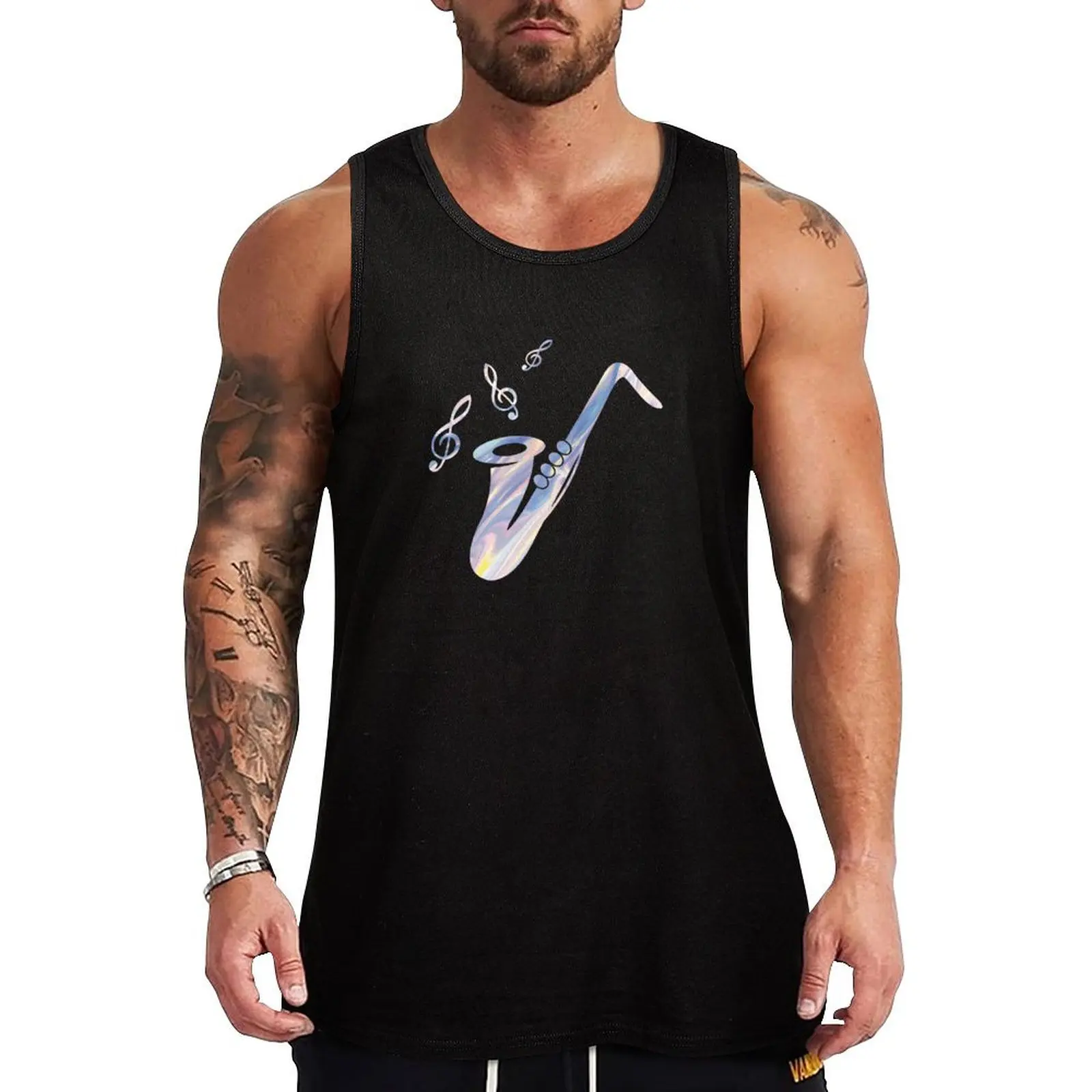 

Saxophone Fake Iridescent Tank Top bodybuilding men clothes anime top Men's sleeveless