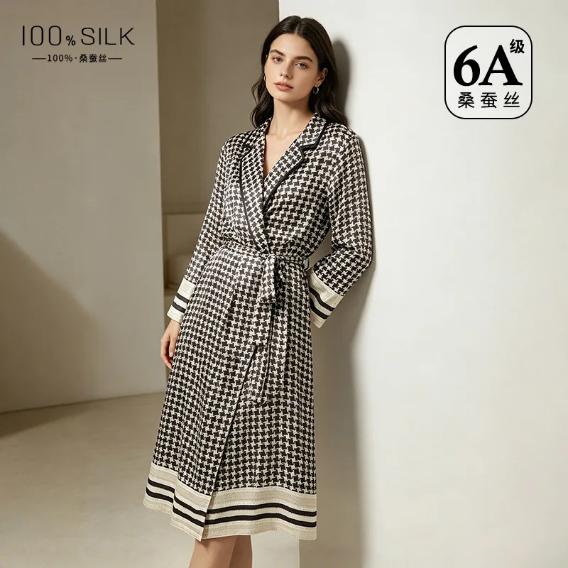 19 Momme 100% Pure Silk Printed Long Robe for Women Silky Sleepwear Ladies Elegant Nightgown Natural Pajamas Nightgown Bathrobe