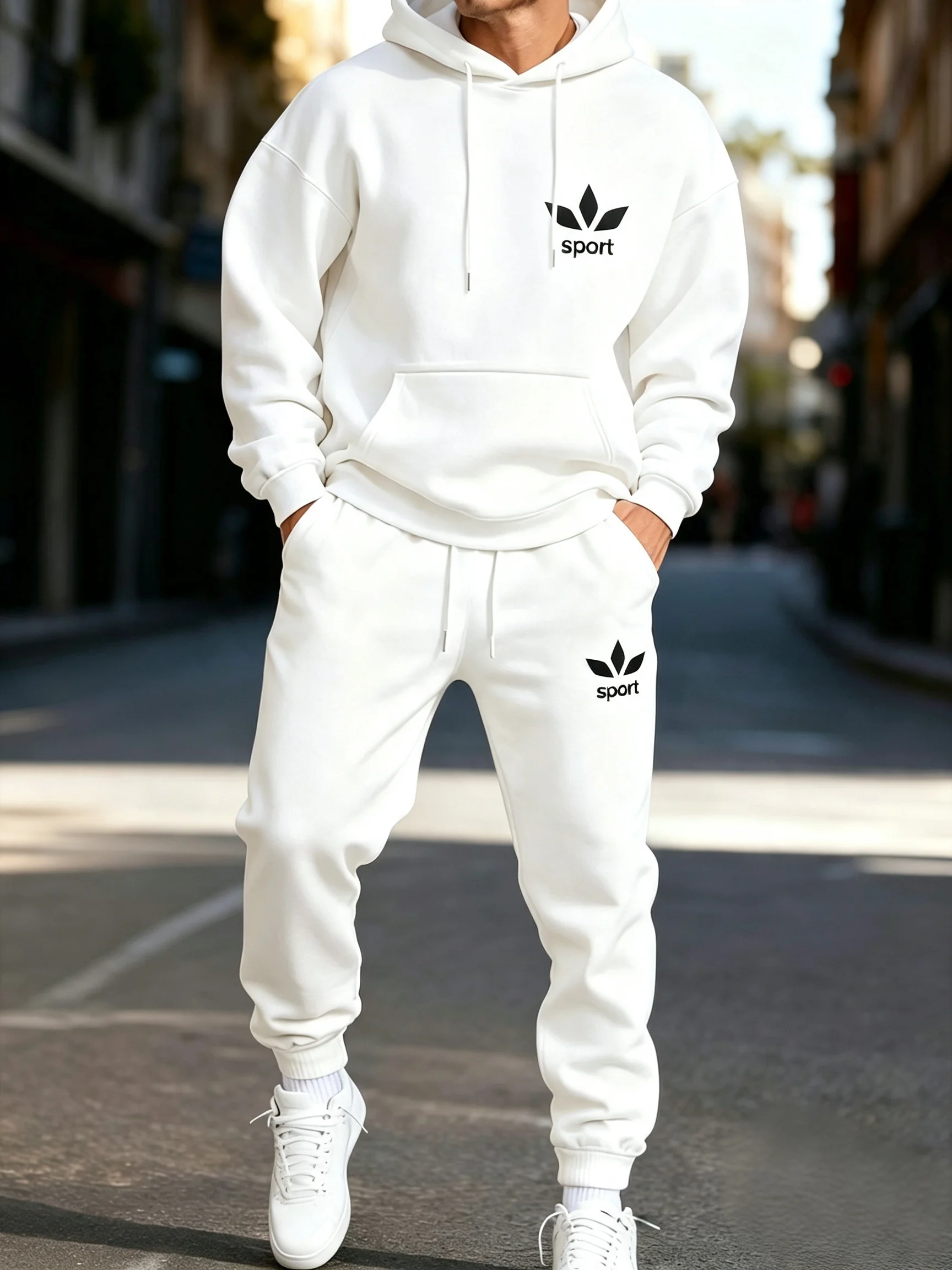 Men 2Pcs Sports Tracksuit Autumn Winter Casual Hooded Sweatshirt+Jogger Pants Set Outdoor Running Streetwear Outfit