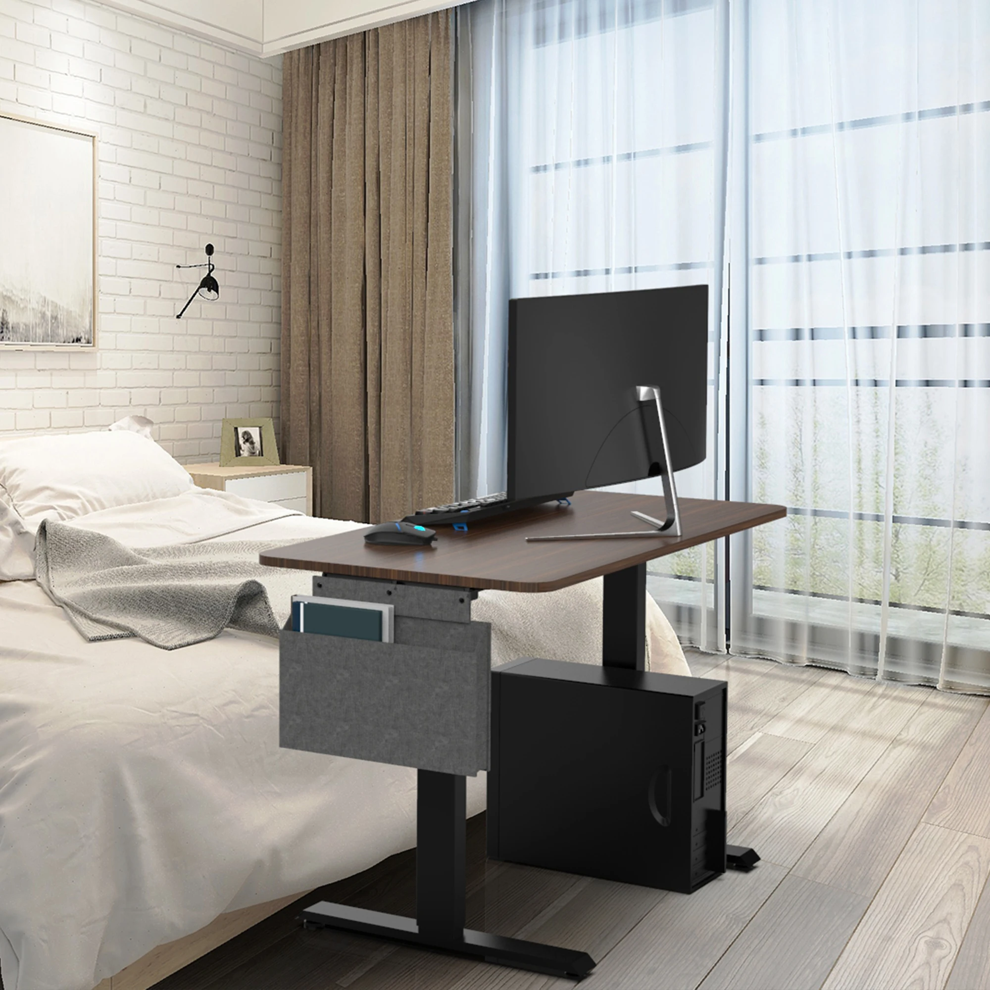 Height Adjustable Electric Standing Desk，48X24 Inch Stand Up Table With Headset Hook And Storage Bag