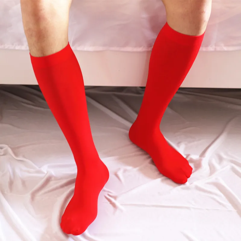 New Men's Sexy Sissy Seamless Ultra Thin Middle Length Socks Stockings Solid Elastic Knee High Invisible Home Casual Male Socks