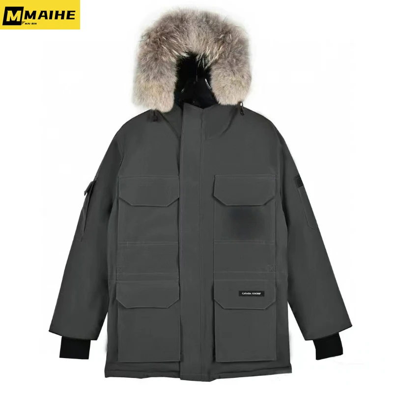 -30 Down Jacket Men's Women's Winter High-end Fur Collar Hooded Multi-pocket White Duck Down Parka Men's Lightweight Down Jacket