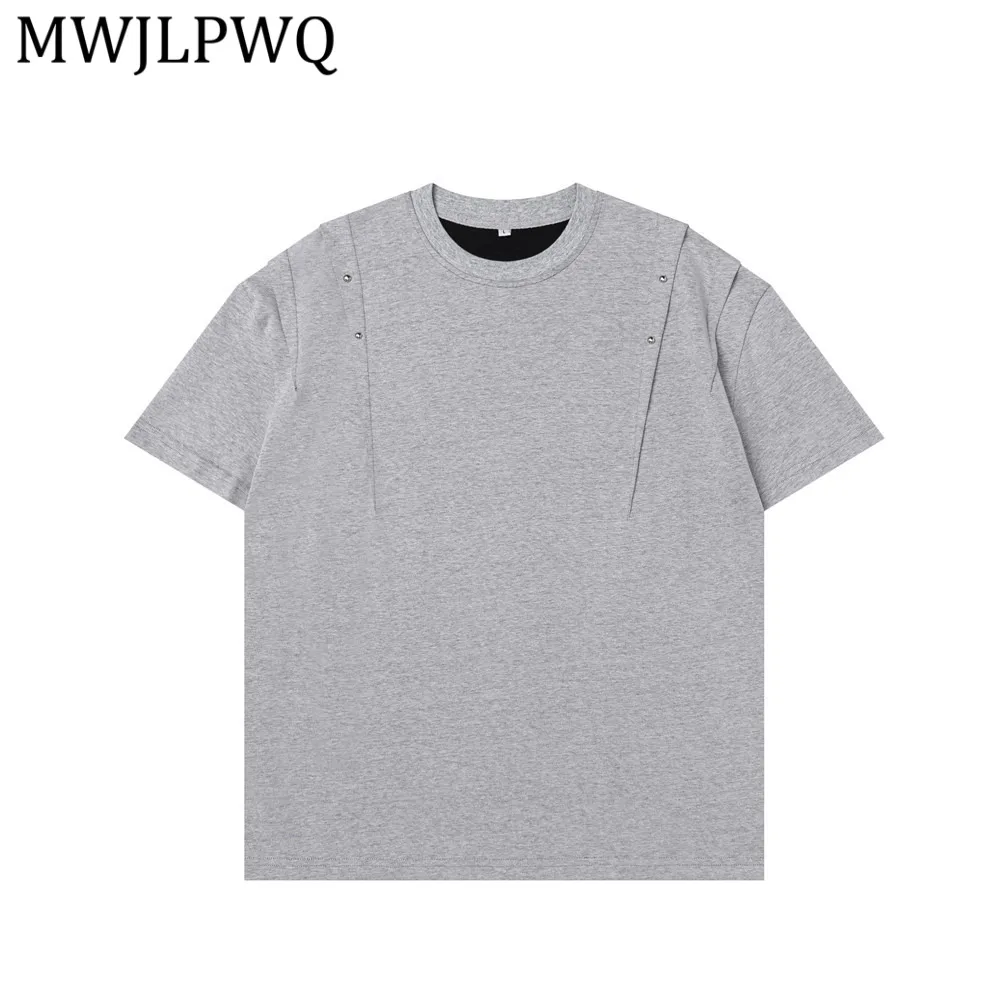 

MWJLPWQ Свободная повседневная футболка с короткими рукавами для мужчин, летняя модная американская футболка с плиссированными плечами и круглым вырезом, новинка 15052