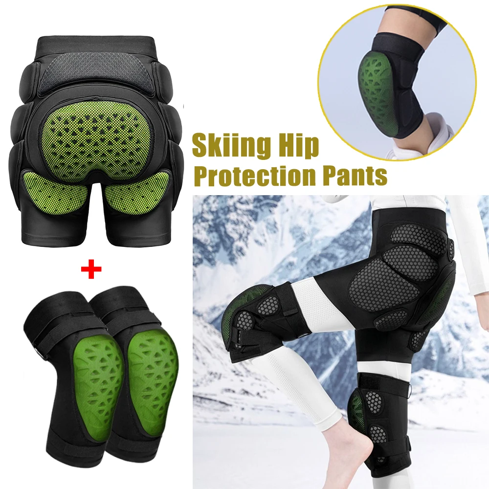 2PCS Ski Ice Skating Protection Set Hip Knee Pad Full Set Inner Wear Speed Skating Butt Pad Anti Fall for Skiing