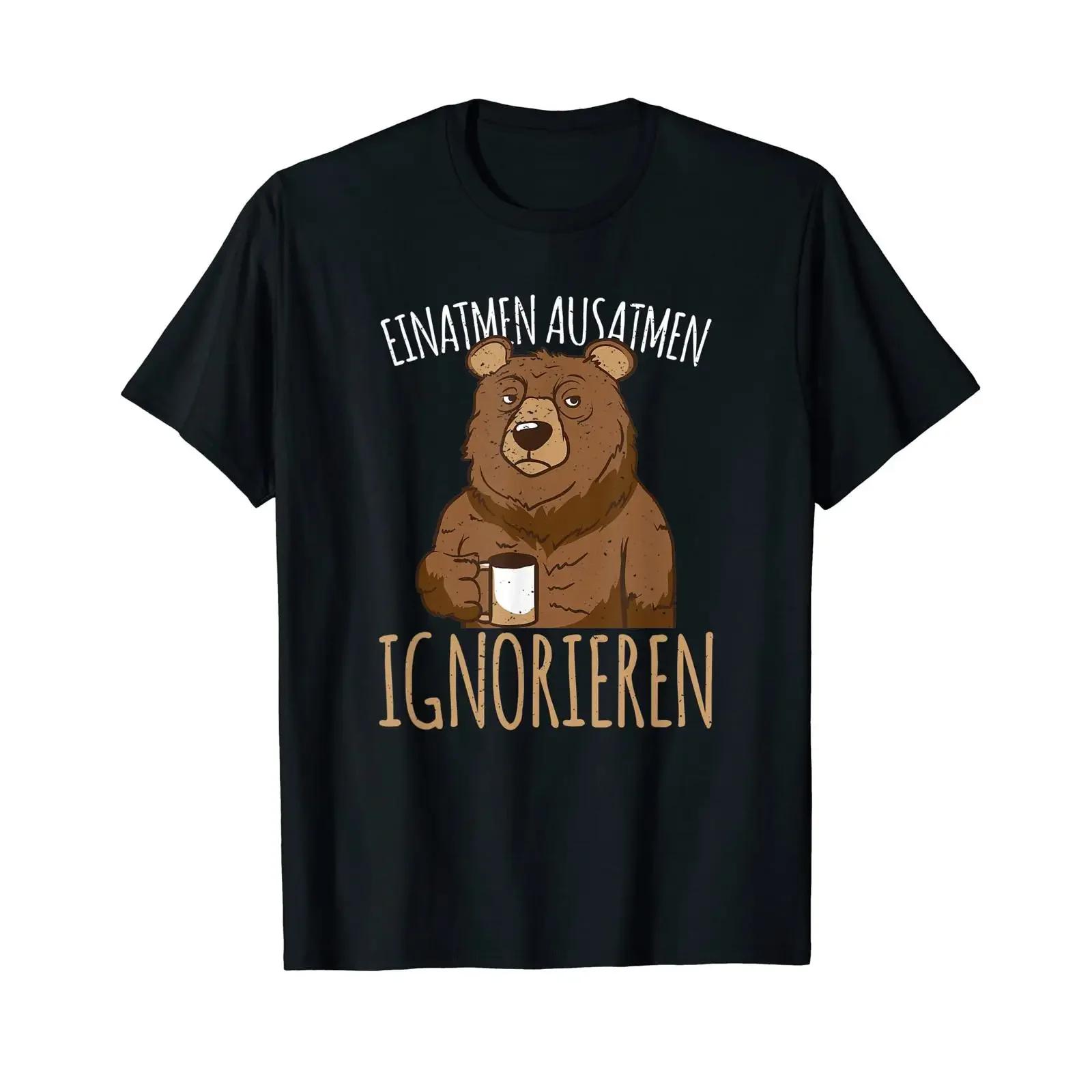 inhale exhale ignore people hate bear coffee t shirt vintage Washed Stretched Stylish Versatile fashion Casual homme streetwear