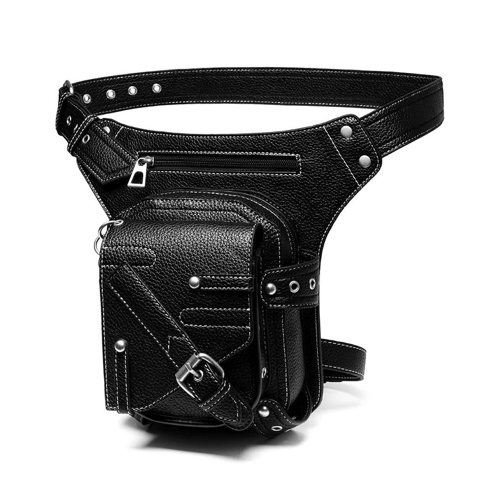 Leg Bag European And American Retro Chain Motorcycle Bag Pu Leather Outdoor Men's Waist Bag Fanny Pack Chest Bag Bum Bag Purse