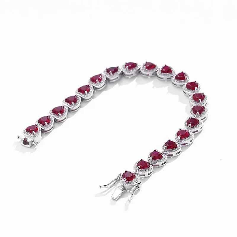 Luxury Solid Platinum PT950 Women's Pigeon Red Moissanite Diamond Heart-shaped Bracelet Tennis Chain