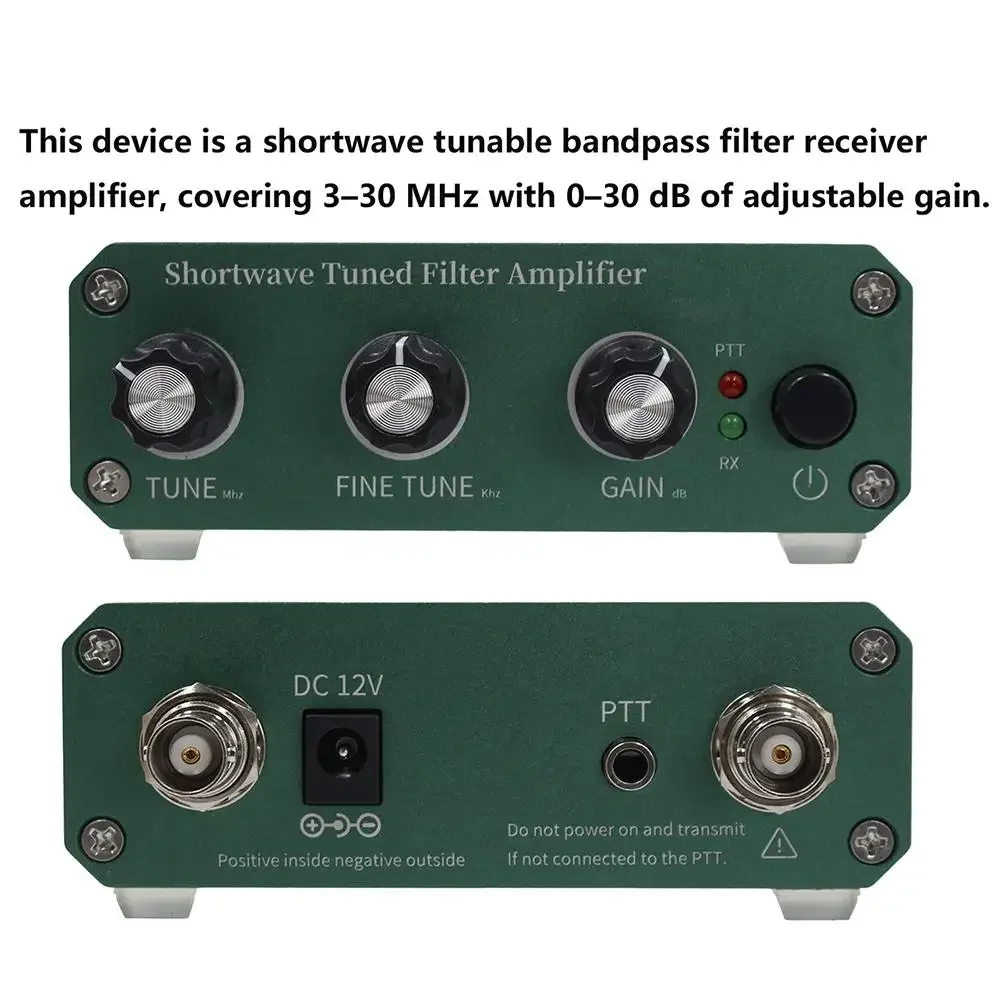 Shortwave Receiver 3-30MHz Tunable Center Frequency Narrowband Filter 1MHz BW and Adjustable Receiver Gain for Radio Setup